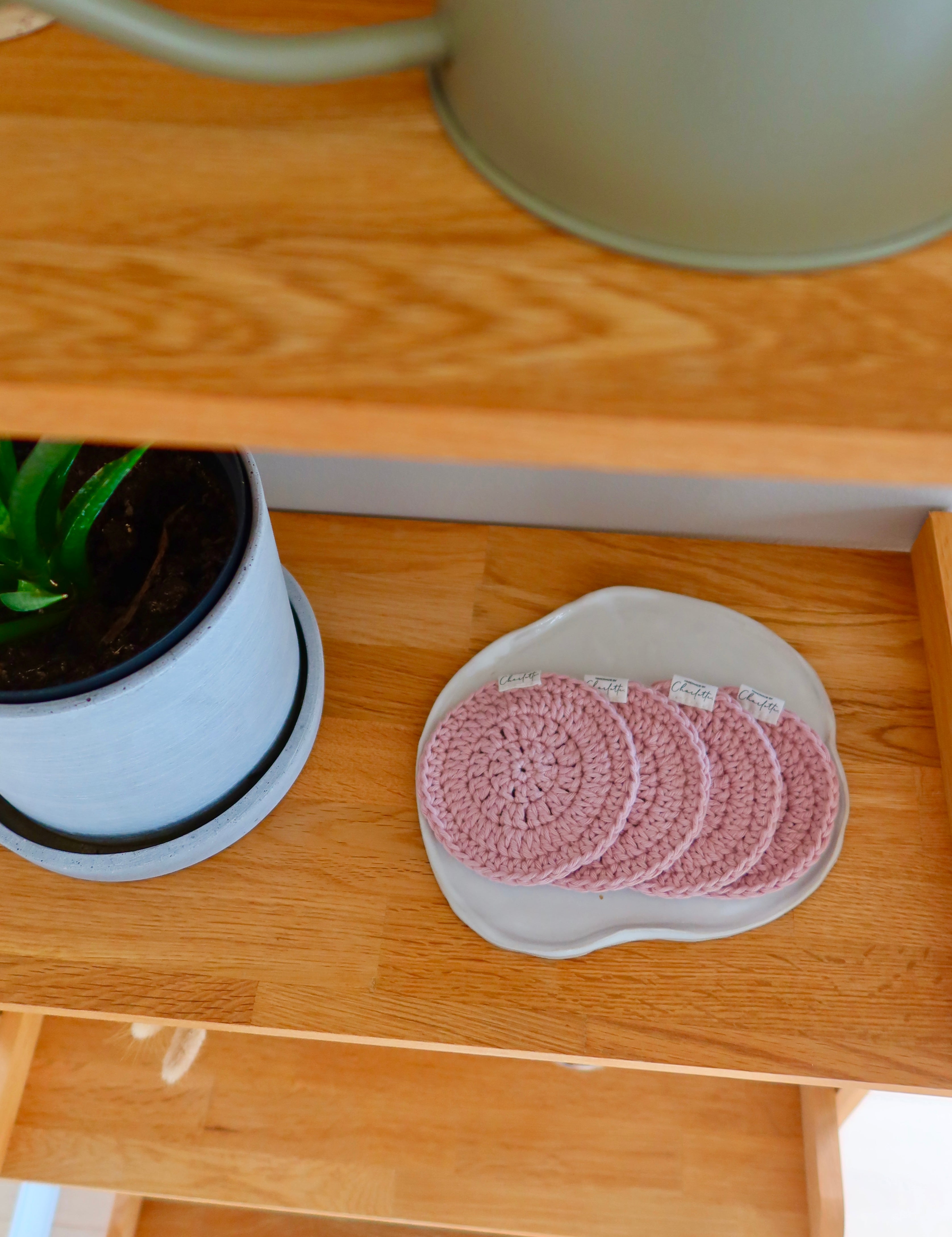 Soft Pink Crochet Coasters - Set of 4