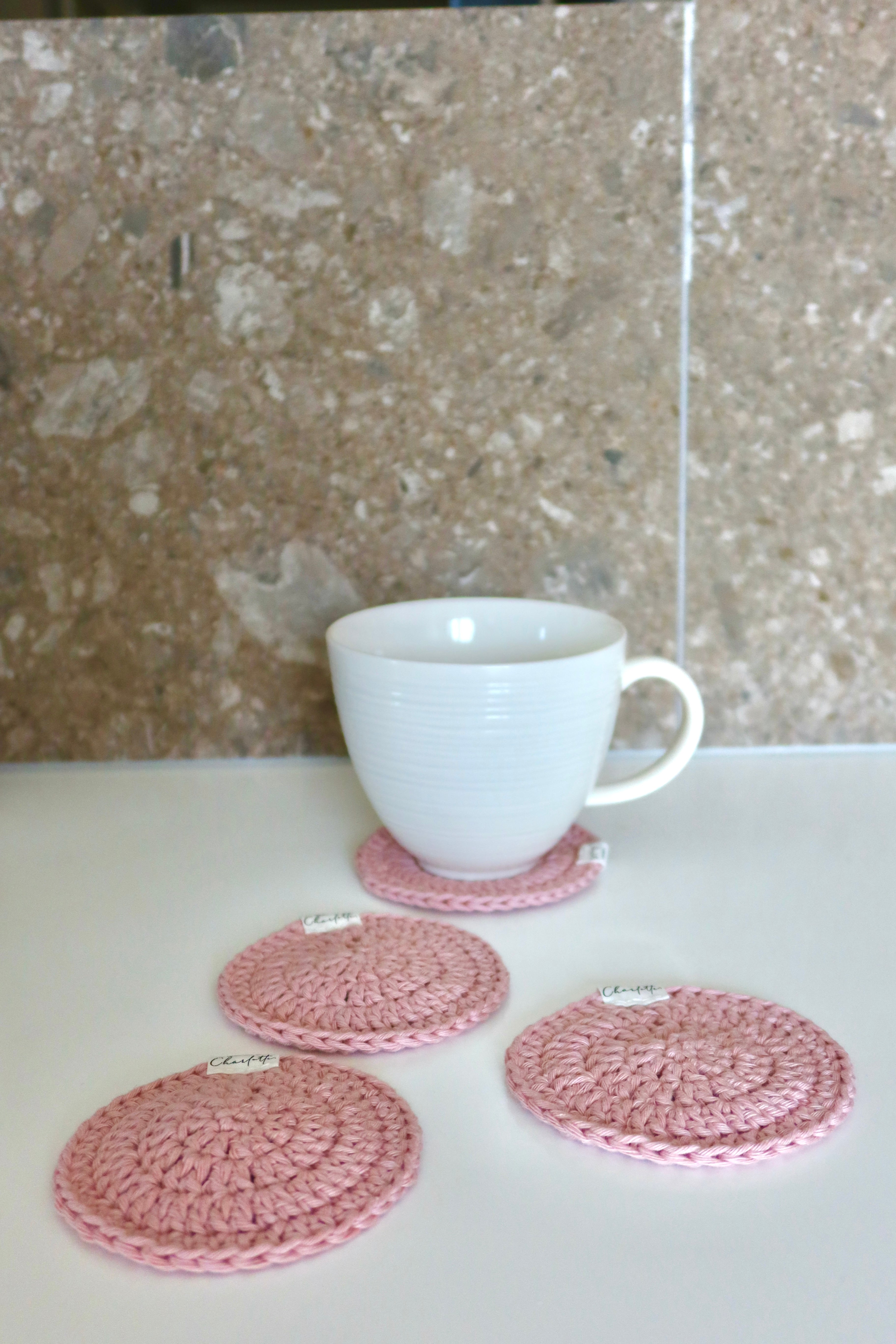 Soft Pink Crochet Coasters - Set of 4