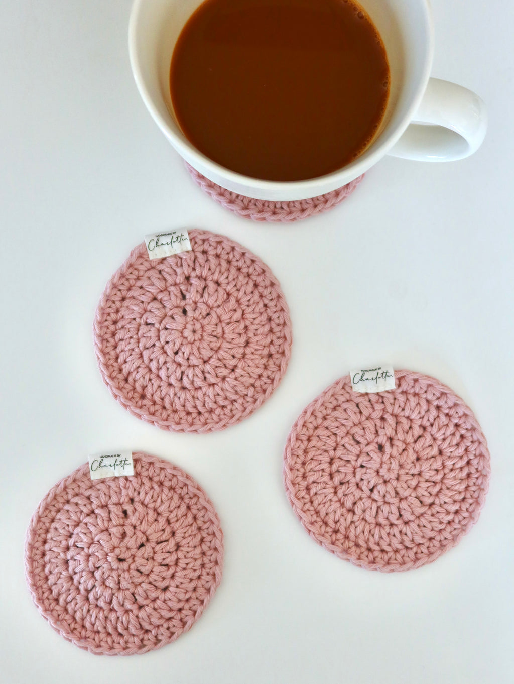 Soft Pink Crochet Coasters - Set of 4